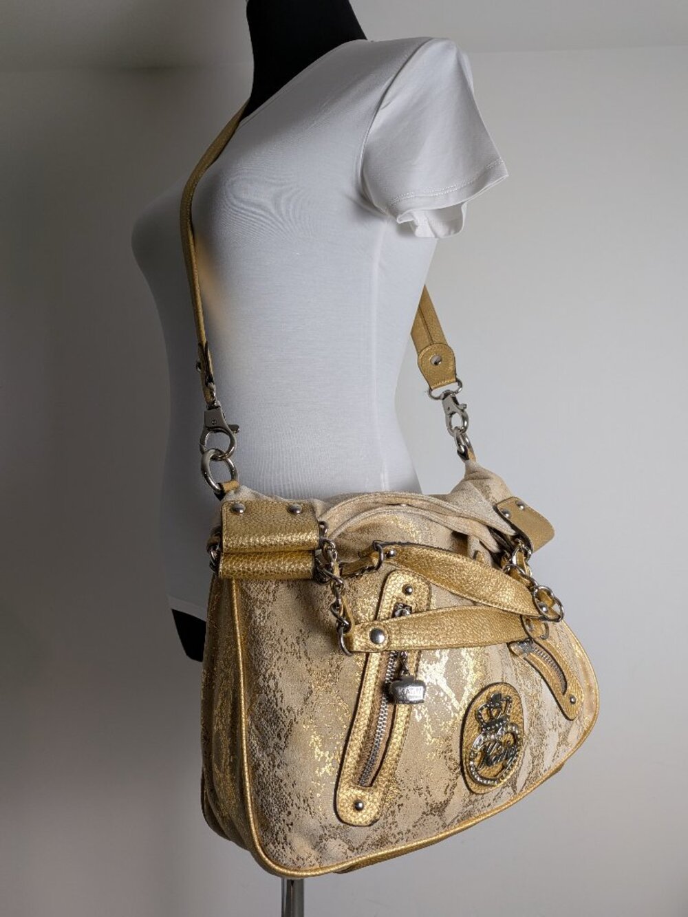 Y2K Kathy Van Zeeland Bag Slouchy Hobo Studded Gold